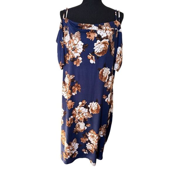 Cleo Women’s Open Shoulders Dress Navy Blue Floral Plus Size 3X - Picture 1 of 4
